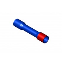 Blue and red insulated butt connector for 6‑gauge wire, shown angled on a white background.