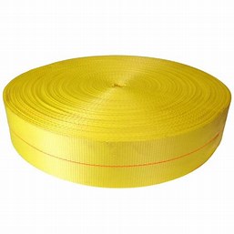 4-inch yellow polyester webbing roll, 300 feet long, with 20,000 lb breaking strength