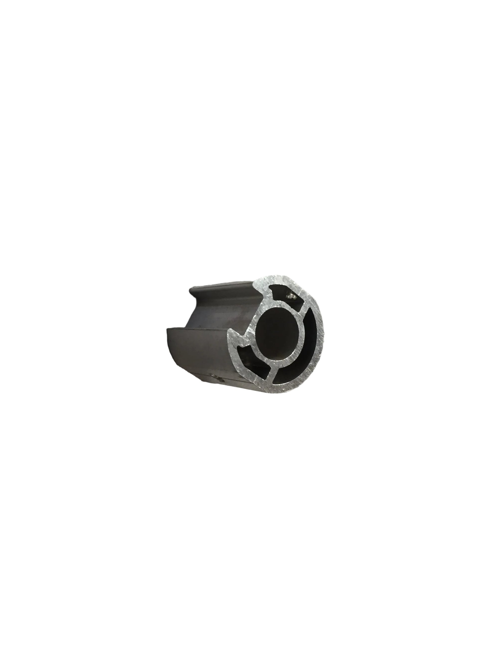 Cross‑section view of a cylindrical aluminum roll bar bushing with internal channels and a hollow center, shown isolated on a white background.