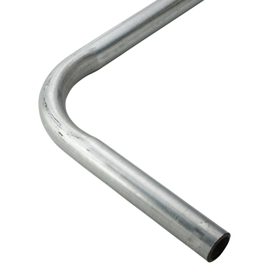 Curved metal crossbar with a smooth silver finish, featuring a rounded bend and hollow open end, displayed on a plain light background.
