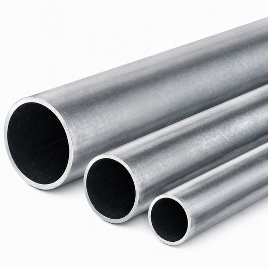 Three galvanized steel tarp roll pipes in varying diameters shown on a white background.

