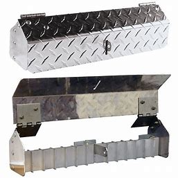 Metal toolbox with diamond plate pattern on a white background