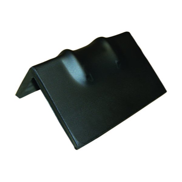 Black plastic protective corner cover with a ridged top surface and angled sides, shown isolated on a white background.