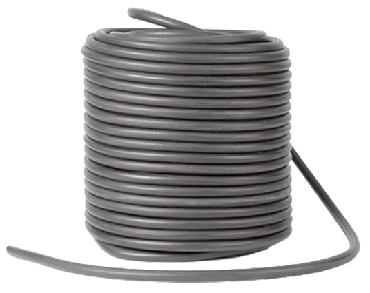 Coiled gray rubber rope with extended ends, shown isolated on a white background.
