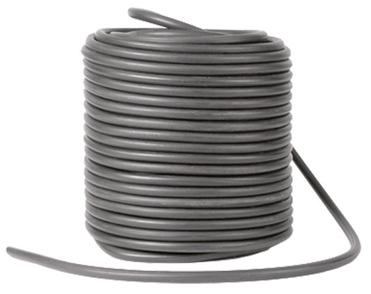 Coiled gray rubber rope with extended ends, shown isolated on a white background.
