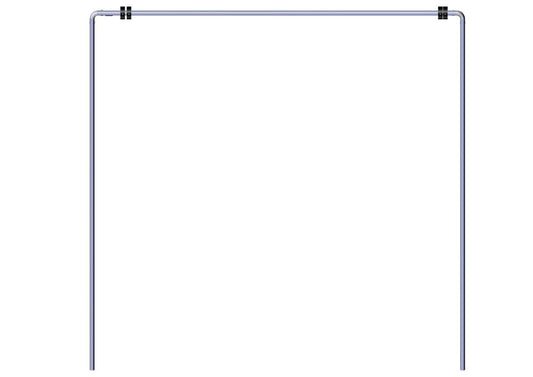 Rectangular steel tarp bow frame with two vertical support legs and clamp-style connectors for truck tarp systems.