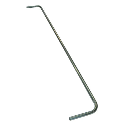 Long, bent metal rod with two angled ends and a smooth gray finish, shown diagonally on a plain light background.