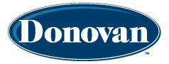 Donovan logo featuring white “Donovan” text inside a dark blue oval shape on a light background.